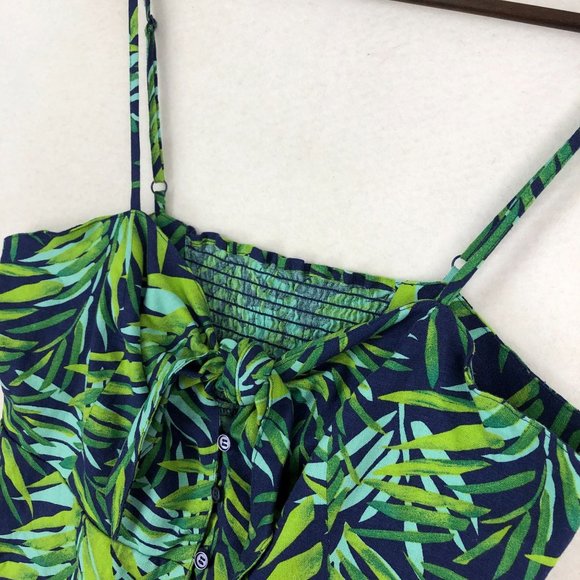 Sofia Jeans Women's Size Large Linen Blend Knot Front Blue Green Leaf Peplum Top - Picture 2 of 14